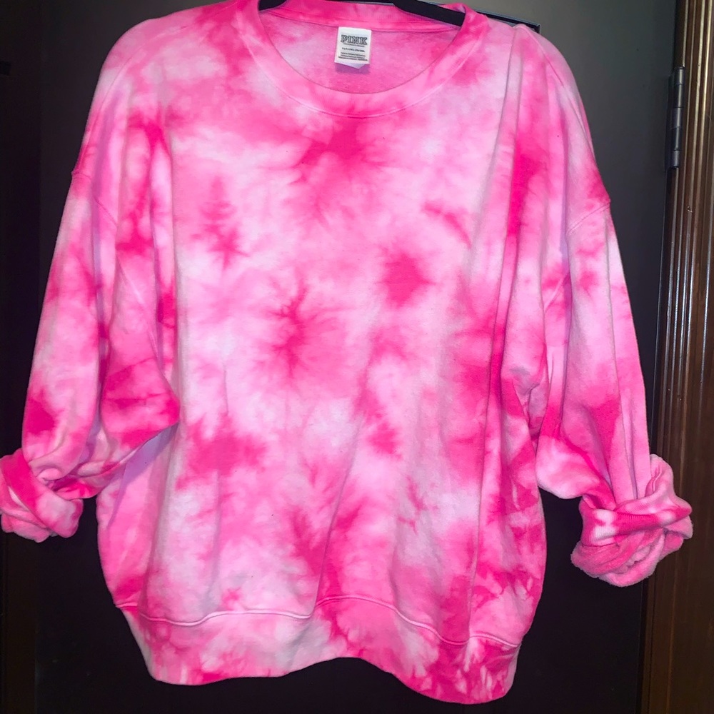 S PINK VICTORIA’S SECRET pink tie dye crew pullover sweatshirt